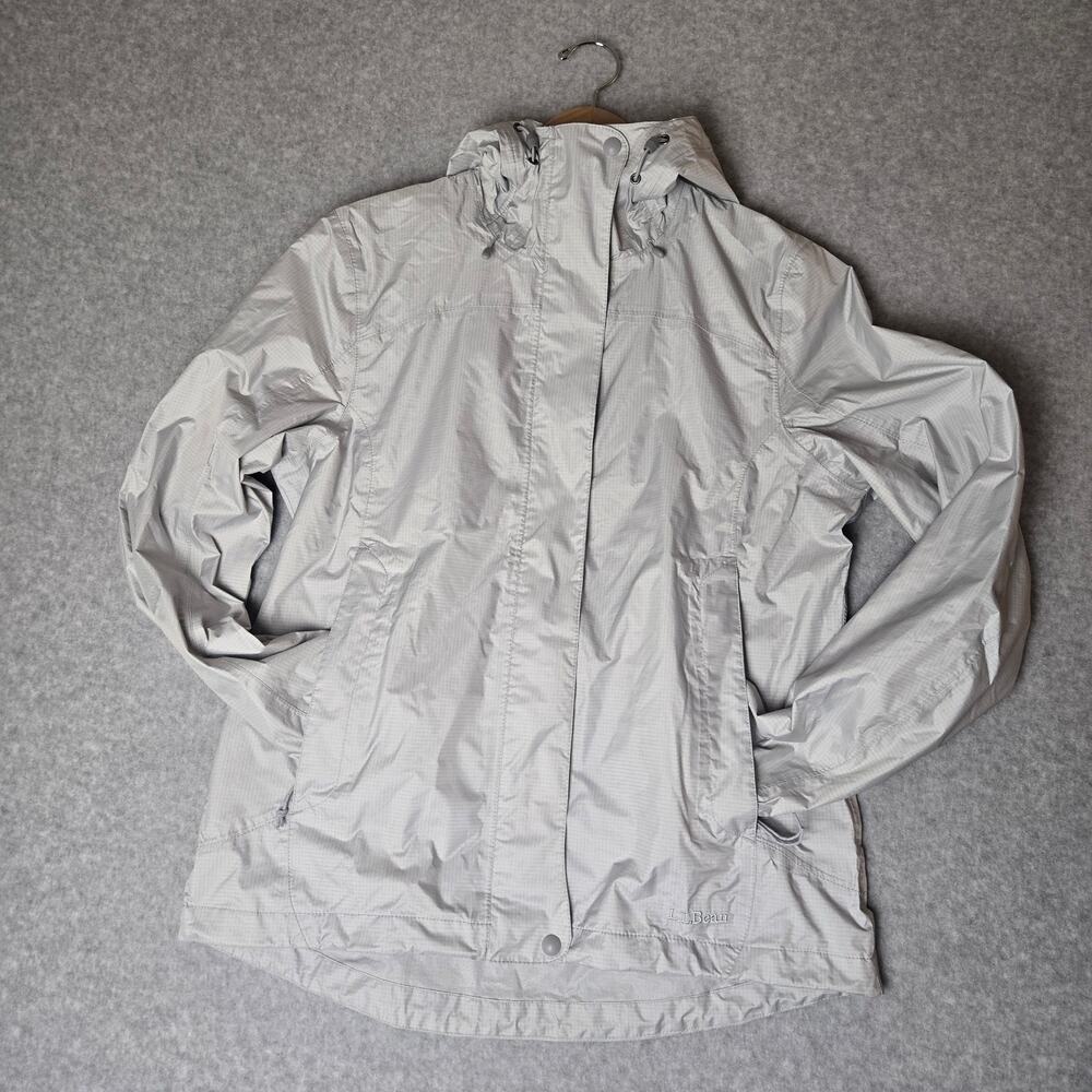L.L. Bean Women's Raincoat Windbreaker 100% Nylon Cream/Grey Jacket NWOT Size S